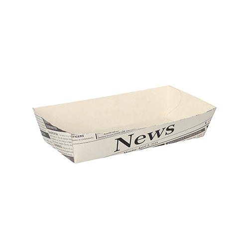 12 x 50 Pommes-Frites-Trays 3,5 cm x 7 cm x 15 cm weiss "Newsprint"