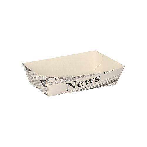 12 x 50 Pommes-Frites-Trays 3,5 cm x 7 cm x 12 cm weiss "Newsprint"