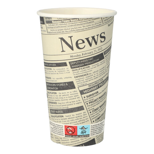 20 x 50 Trinkbecher, Pappe "To Go" 0,5 l Ø 9 cm · 15 cm "Newsprint"