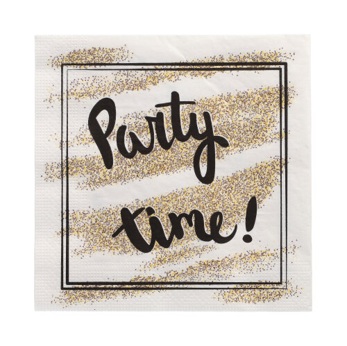 15 x 20 Servietten, 3-lagig 1/4-Falz 33 cm x 33 cm "Party Time"
