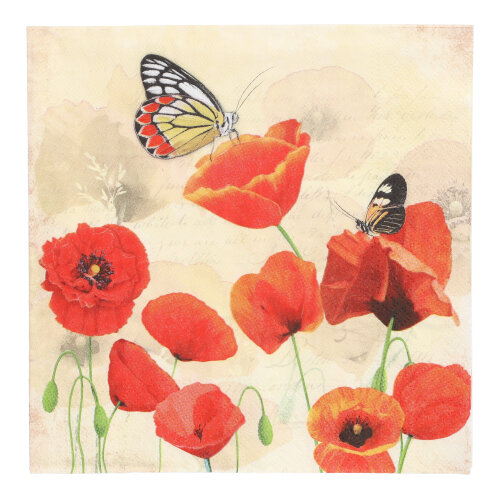 10 x 20 Servietten, 3-lagig 1/4-Falz 33 cm x 33 cm "Poppy Flowers"