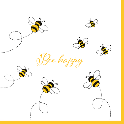 12 x 30 Servietten, 3-lagig 1/4-Falz 33 cm x 33 cm "Bee Happy"
