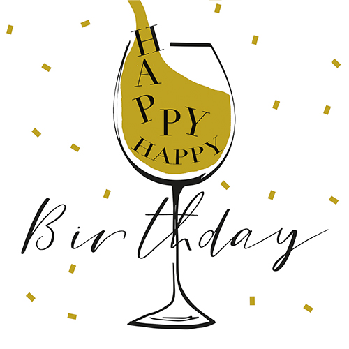 12 x 30 Servietten, 3-lagig 1/4-Falz 33 cm x 33 cm weiss "Happy Birthday"