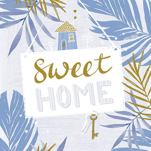 [89311] 12 x 30 Servietten, 3-lagig 1/4-Falz 33 cm x 33 cm blau "Sweet Home"