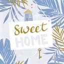 12 x 30 Servietten, 3-lagig 1/4-Falz 33 cm x 33 cm blau "Sweet Home"