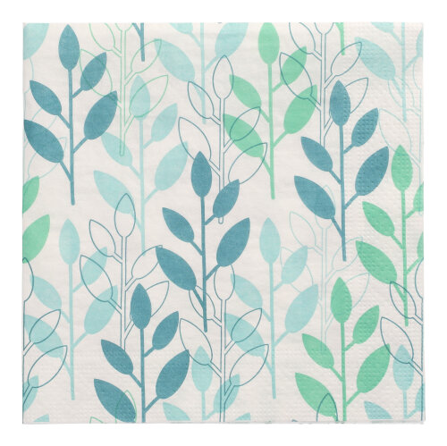 [89396] 10 x 20 Servietten, 3-lagig 1/4-Falz 33 cm x 33 cm blau "Branches"
