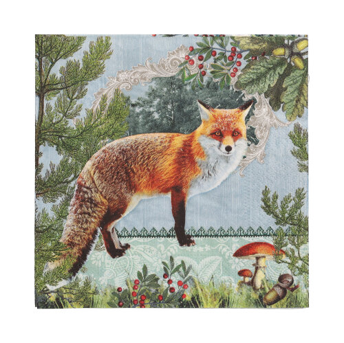 10 x 20 Servietten, 3-lagig 1/4-Falz 33 cm x 33 cm "Fox Portrait"