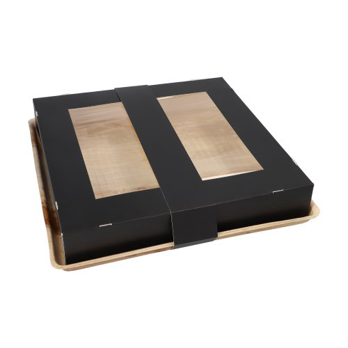 [89495] 4 x 25 Tabletts, Palmblatt eckig 5 cm x 29 cm x 29 cm mit separatem Deckel und Banderole