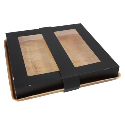 [89496] 4 x 25 Tabletts, Palmblatt eckig 5 cm x 33,5 cm x 33,5 cm mit separatem Deckel und Banderole