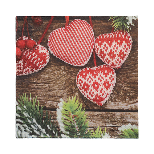 15 x 20 Servietten, 3-lagig 1/4-Falz 33 cm x 33 cm "Mes Coeurs"