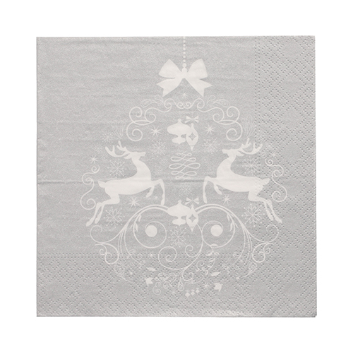 [89524] 12 x 30 Servietten, 3-lagig 1/4-Falz 33 cm x 33 cm silber "Deers Couple"