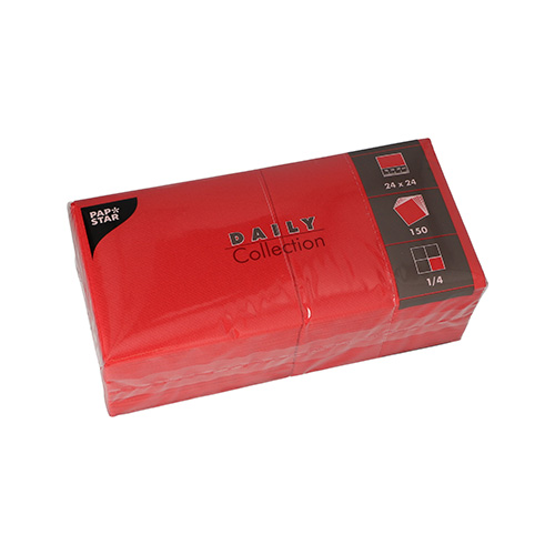 [89604] 6 x 150 Servietten "DAILY Collection" 1/4-Falz 24 cm x 24 cm rot
