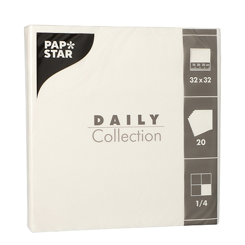 [89612] 15 x 20 Servietten "DAILY Collection" 1/4-Falz 32 cm x 32 cm weiss