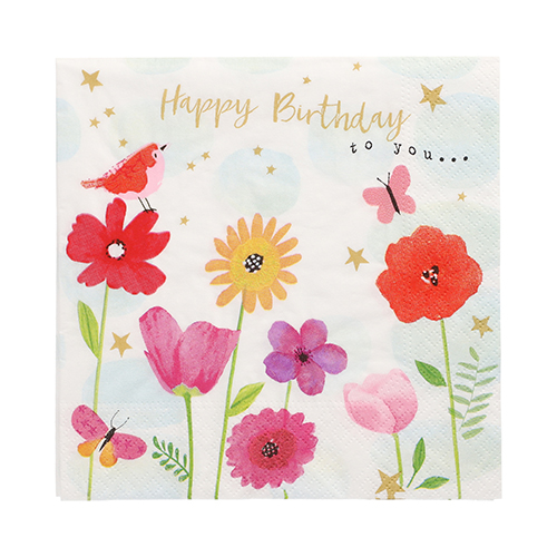 [89716] 10 x 20 Servietten, 3-lagig 1/4-Falz 33 cm x 33 cm "Birthday Flowers"