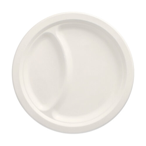 10 x 50 Teller, Zuckerrohr "pure" 2-geteilt Ø 23 cm · 2 cm weiss