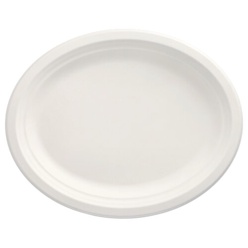 12 x 12 Teller, Zuckerrohr "pure" oval 32 cm x 25,5 cm x 2 cm weiss