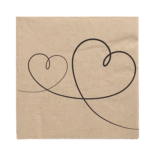 10 x 20 Servietten, 3-lagig 1/4-Falz 33 cm x 33 cm natur "Love" aus recyceltem Papier