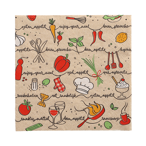 10 x 20 Servietten, 3-lagig 1/4-Falz 33 cm x 33 cm natur "Enjoy your meal" aus recyceltem Papier