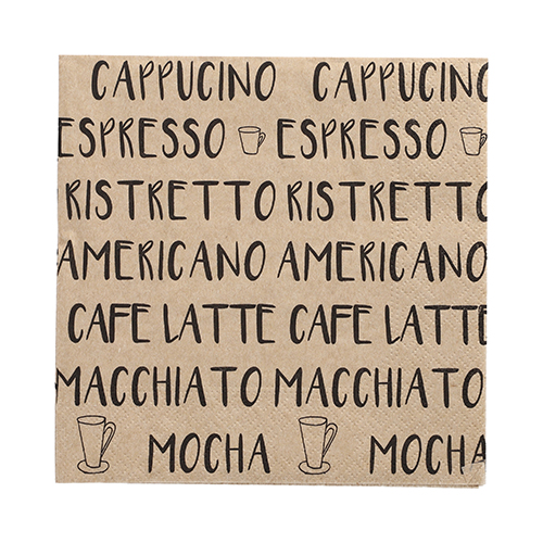 10 x 20 Servietten, 3-lagig 1/4-Falz 33 cm x 33 cm natur "Coffee Specialities" aus recyceltem Papier