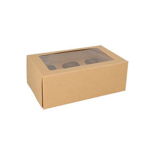 [89810] 4 x 25 Cupcake-Kartons eckig 10 cm x 27 cm x 17,5 cm mit Sichtfenster aus PLA