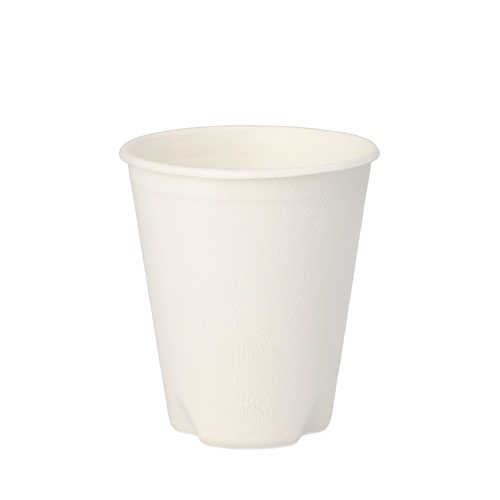 [89853] 10 x 12 Trinkbecher, Zuckerrohr "pure" 0,2 l Ø 8 cm · 9,1 cm weiss für Heißgetränke