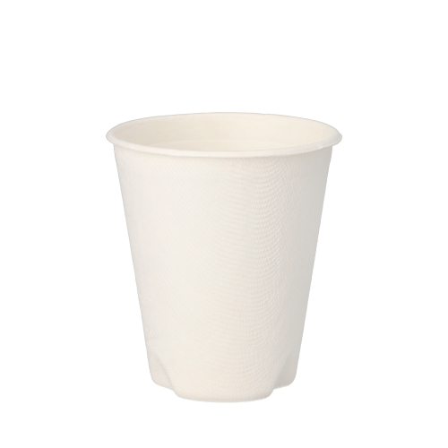 [89854] 16 x 40 Trinkbecher, Zuckerrohr "pure" 0,2 l Ø 8 cm · 9,1 cm weiss für Heißgetränke