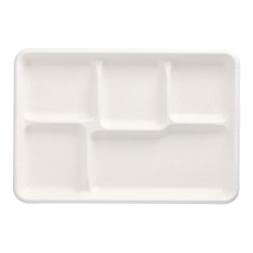 5 x 25 Menü-Trays, Zuckerrohr "pure" 5-geteilt 2,4 cm x 21,6 cm x 31,7 cm weiss