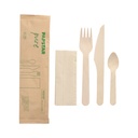 10 x 50 Bestecksets Holz "pure" : Messer, Gabel, Kaffeelöffel, Serviette in Papierbeutel