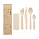 10 x 50 Bestecksets Holz "pure" : Messer, Gabel, Löffel, Kaffeelöffel, Serviette in Papierbeutel