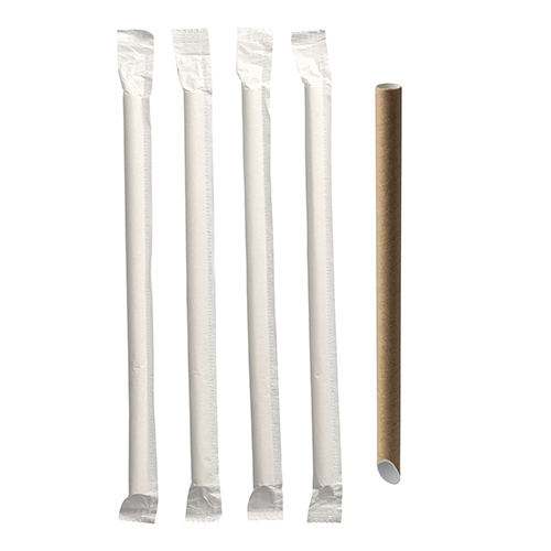 [89973] 6 x 200 Bubble Tea Halme Papier "pure" Ø 12 mm · 20 cm braun einzeln gehüllt, einseitig spitz