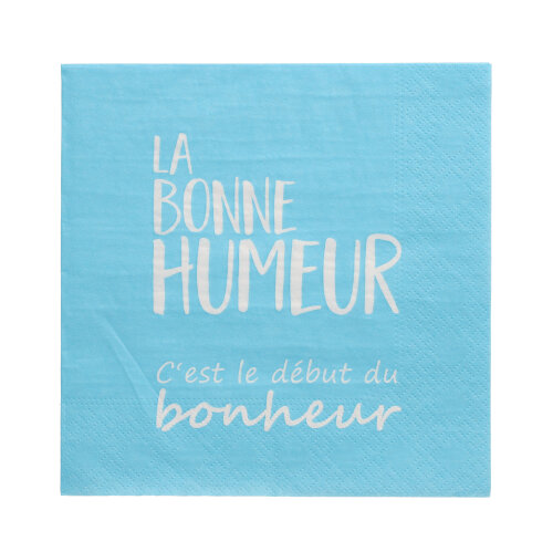 12 x 20 Servietten, 3-lagig 1/4-Falz 33 cm x 33 cm blau "La Bonne Humeur"