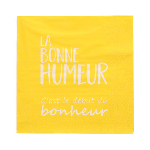 12 x 20 Servietten, 3-lagig 1/4-Falz 33 cm x 33 cm gelb "La Bonne Humeur"