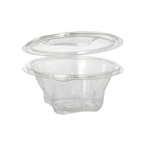 10 x 50 Feinkost- und Salatschalen mit Klappdeckel, R-PET rund 500 ml Ø 15,5 cm · 6,8 cm glasklar