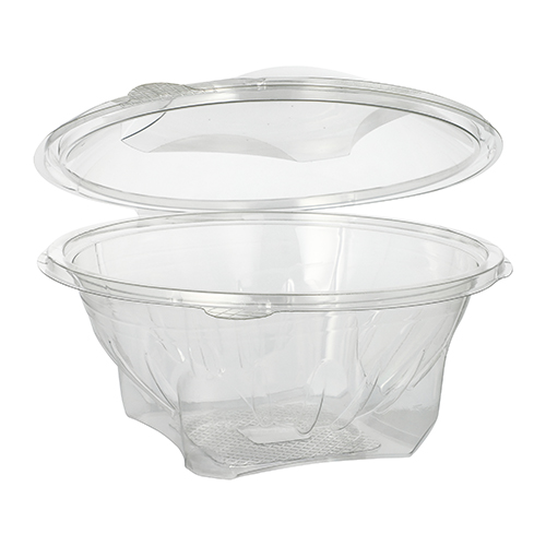 [90328] 8 x 50 Feinkost- und Salatschalen mit Klappdeckel, R-PET rund 1000 ml Ø 18,5 cm · 7,8 cm glasklar