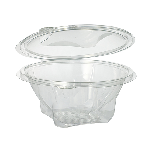6 x 50 Feinkost- und Salatschalen mit Klappdeckel, R-PET rund 750 ml Ø 17,4 cm · 7,3 cm glasklar