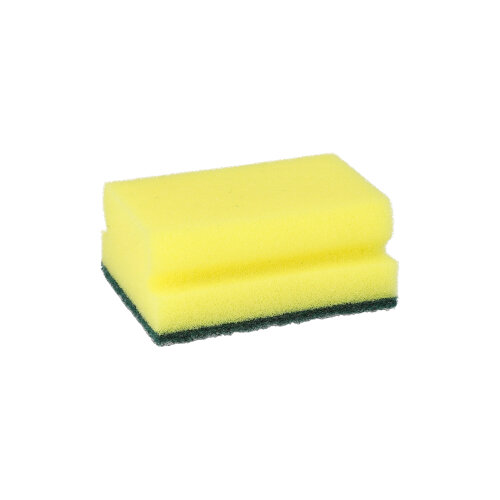 12 x 6 Topfreiniger, Schwamm eckig 4,1 cm x 9,5 cm x 6,8 cm gelb/grün mit Griffrille, kratzend