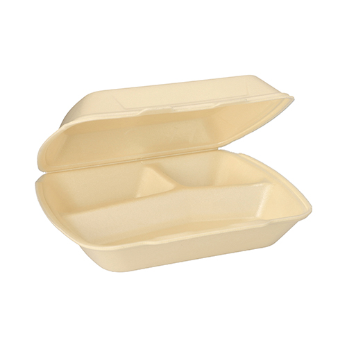 [90375] 2 x 100 Menüboxen mit Klappdeckel, XPS 3-geteilt 7,5 cm x 24,3 cm x 20,8 cm creme