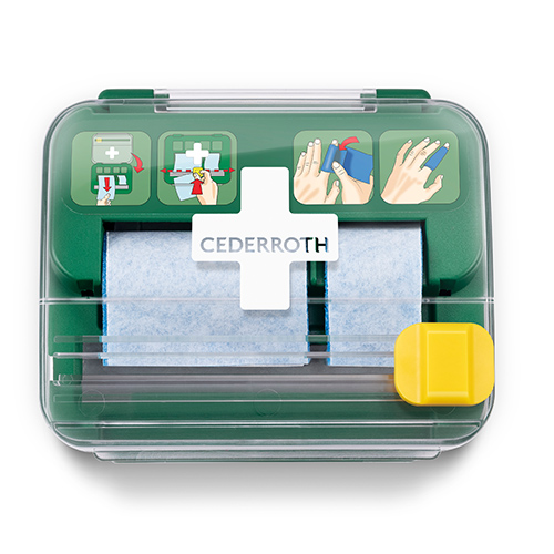 [92225] 6 x "Cederroth" Soft Foam Bandage Spender 2-in-1 12,3 cm x 13,8 cm x 14,2 cm grün