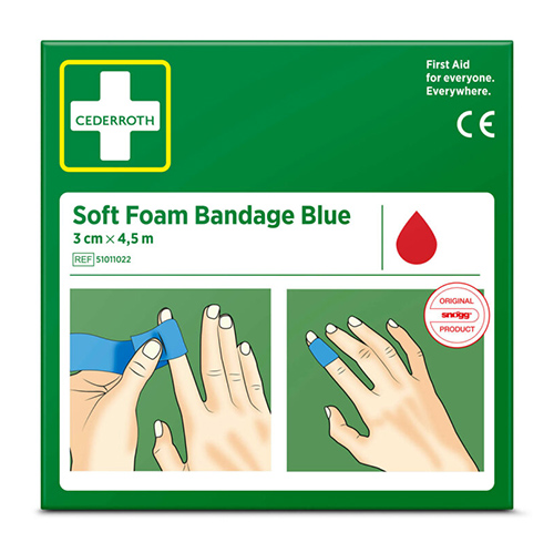 18 x "Cederroth" Soft Foam Bandage 4,5 m x 3 cm blau , Refill
