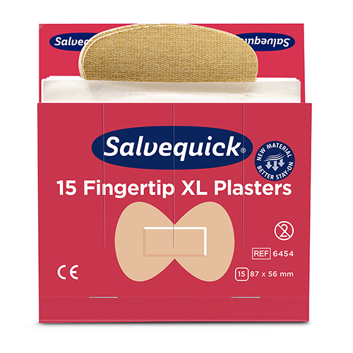 10 x 6 Set "Cederroth" Salvequick Textil Pflaster (15 Stück) 87 mm x 56 mm braun "Fingertip XL"