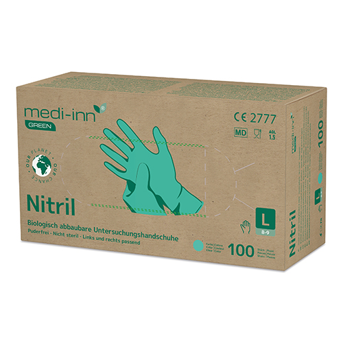 [92739] 10 x 100 "Medi-Inn GREEN" Handschuhe, Nitril puderfrei grün Größe: L biologisch abbaubar