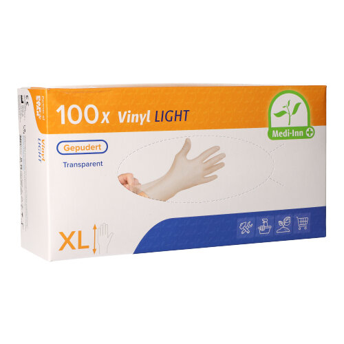 [93403] 10 x 100 "Medi-Inn PS" Handschuhe, Vinyl gepudert "Light" transparent Größe XL