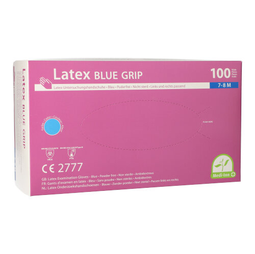 10 x 100 "Medi-Inn PS" Handschuhe, Latex puderfrei blau "Blue Grip" Größe: M