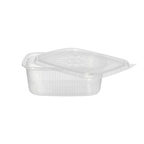 [95072] 5 x 50 Verpackungsbecher mit Deckel, PP eckig 200 ml 4,4 cm x 8,9 cm x 11,4 cm transparent