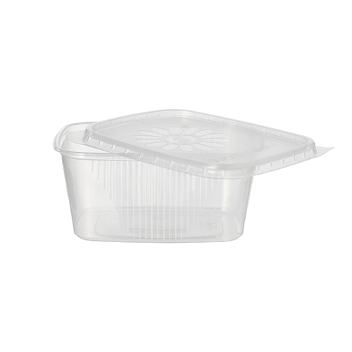 5 x 50 Verpackungsbecher mit Deckel, PP eckig 250 ml 5,1 cm x 8,69 cm x 11,4 cm transparent