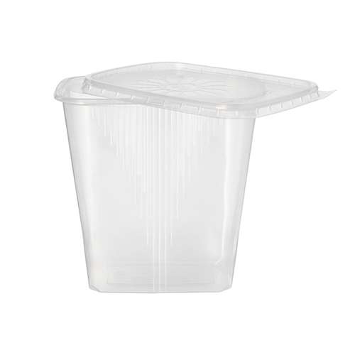 5 x 50 Verpackungsbecher mit Deckel, PP eckig 500 ml 10,1 cm x 8,9 cm x 11,4 cm transparent