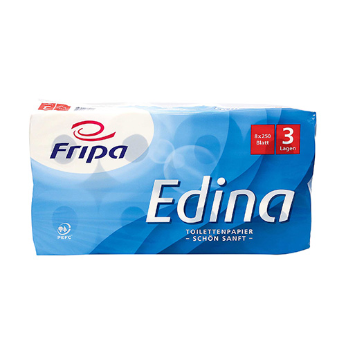 [95712] 9 x 8 Rollen Toilettenpapier, 3-lagiges Tissue Ø 12 cm · 11 cm x 9,5 cm hochweiss "Edina" 250 Blatt