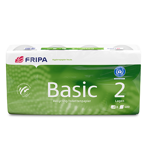 [95715] 8 x 8 Rollen Toilettenpapier, 2-lagiges Tissue Ø 12 cm · 11,5 cm x 9,8 cm weiss "Basic" 250 Blatt