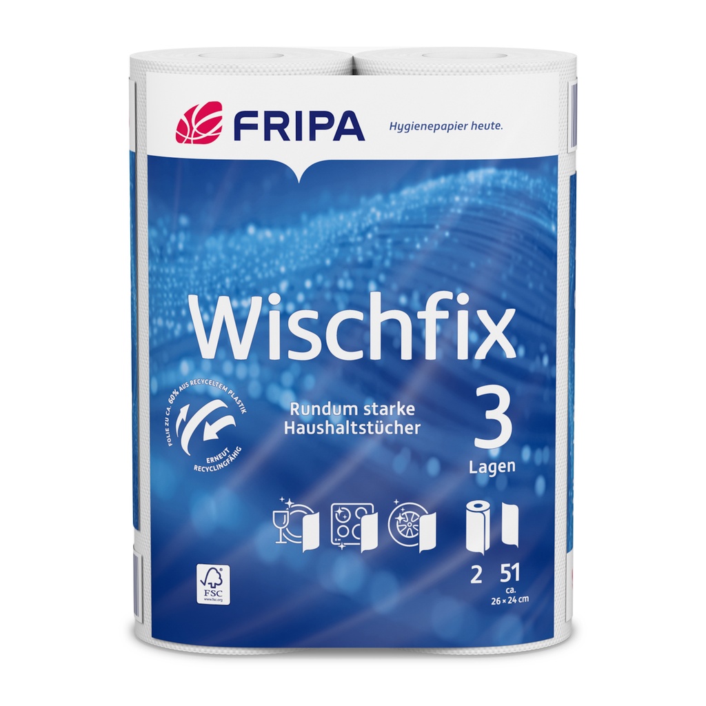 [95723] 16 x 2 Rollen Küchenrollen 3-lagig 26 cm x 23,8 cm weiss "Wischfix" 51 Blatt