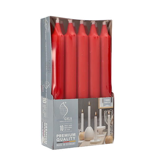 [95796] 16 x 10 Tafelkerzen Ø 2,1 cm · 19,3 cm tangorot